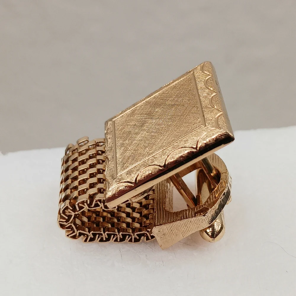 Vintage Textured Square Gold Tone Mesh Wrap Around Cufflinks Can Be Monogramed